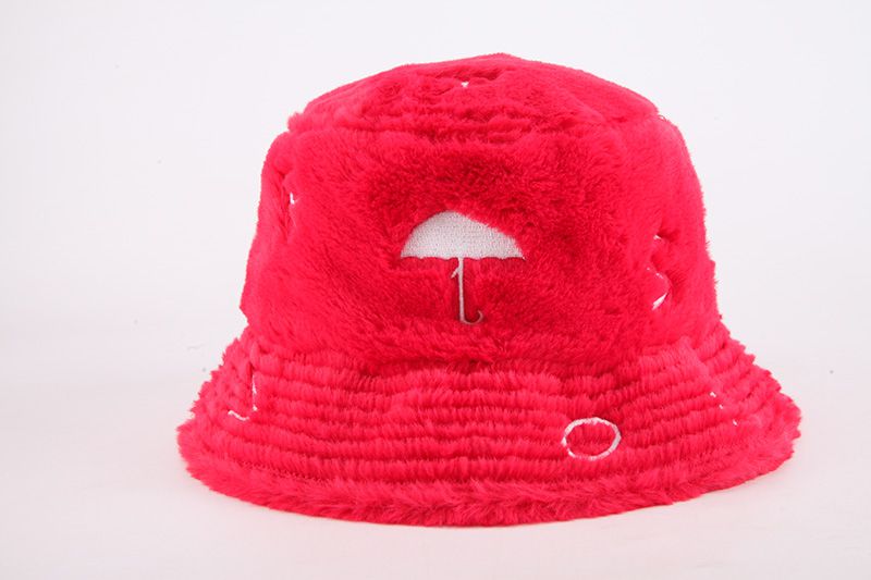 Fuzzy Red Embroidered Bucket Hat