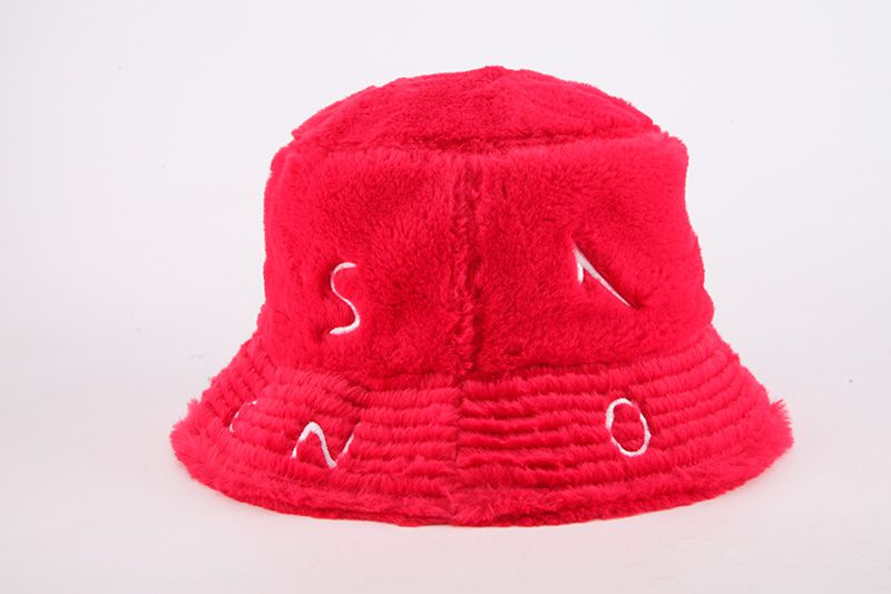 Fuzzy Red Embroidered Bucket Hat