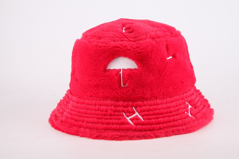 Fuzzy Red Embroidered Bucket Hat