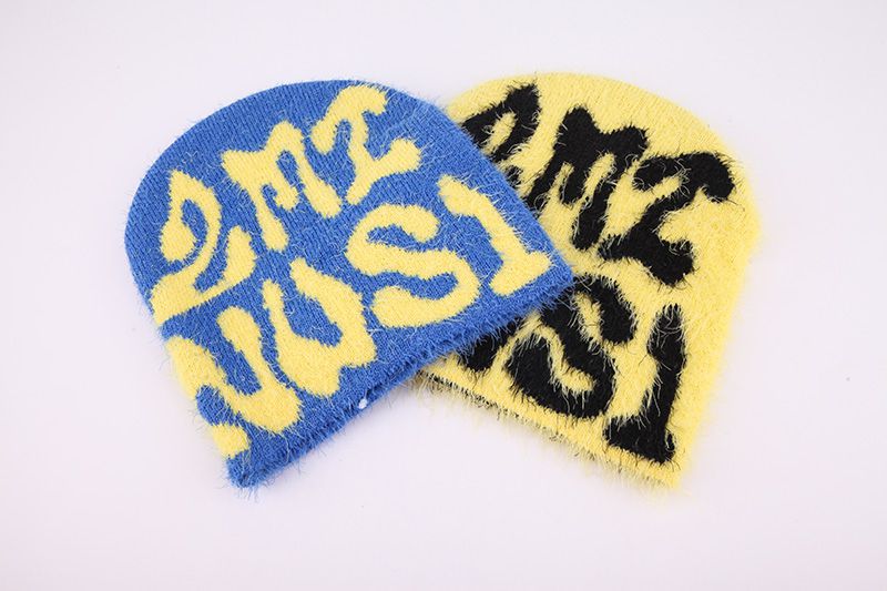 Fuzzy Jacquard Letter Beanie