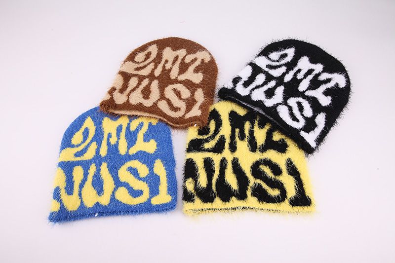 Fuzzy Jacquard Letter Beanie